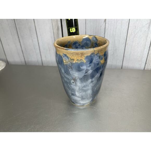 Vintage Crystalline Porcelain Vase Artist Signed Nelson Blue Metallic - Picture 6 of 7